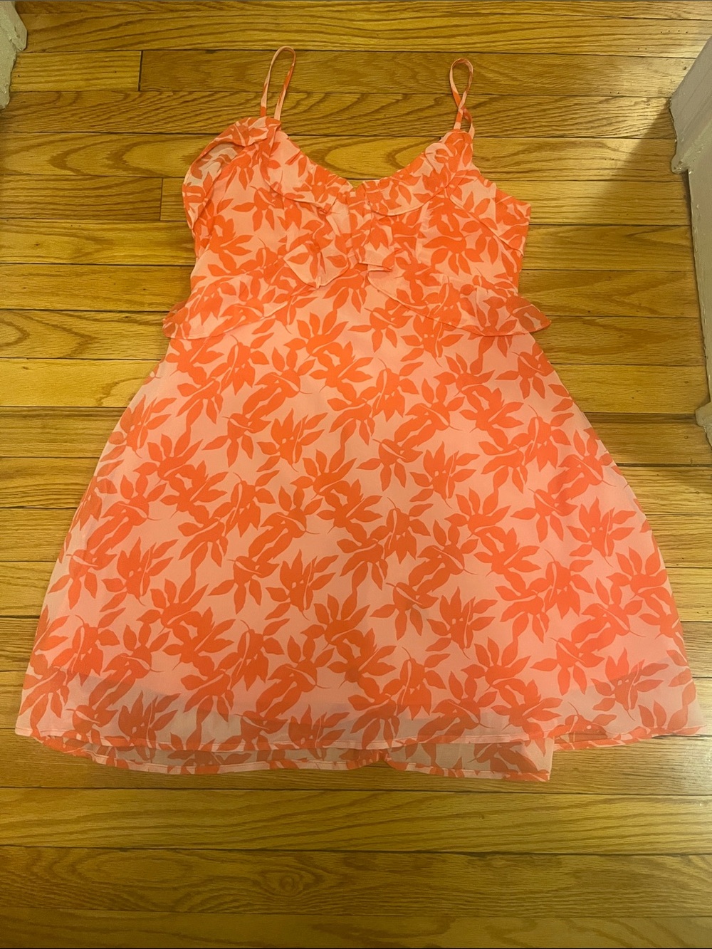 Coral Floral Spaghetti-Strap Dress
